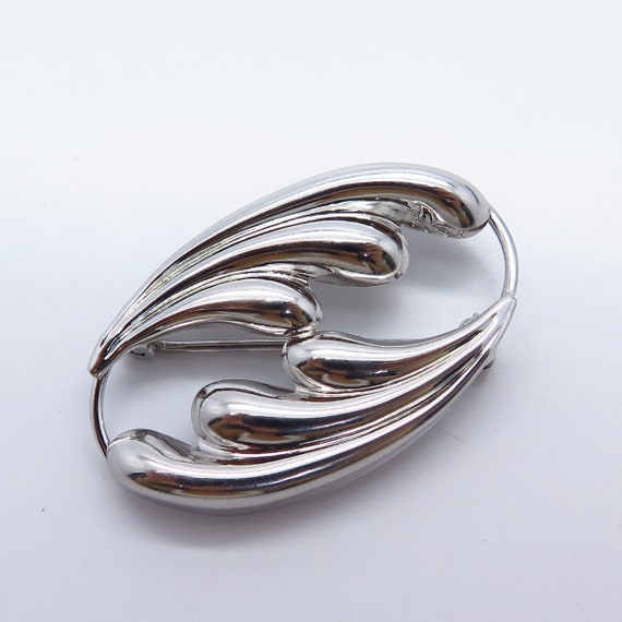 925 Sterling Silver Vintage BEAU Waves Pin Brooch - image 4