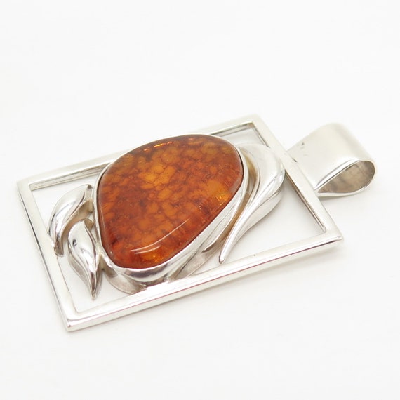 925 Sterling Silver Vintage Real Amber Square Pen… - image 5