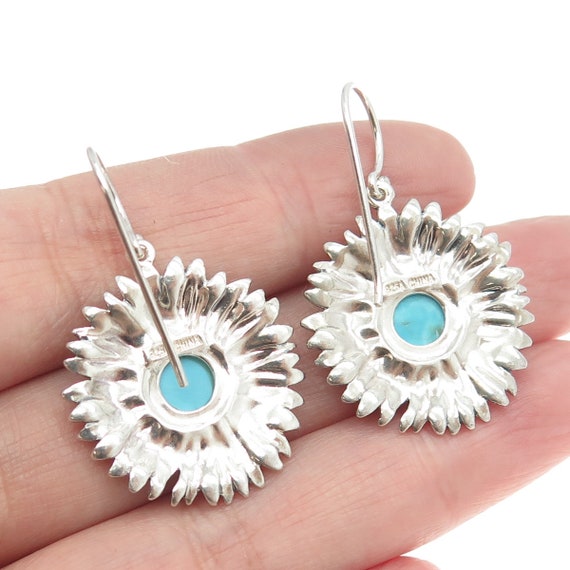 925 Sterling Silver Vintage Real Turquoise Flower… - image 2