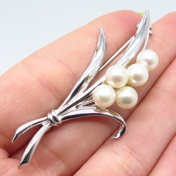 925 Sterling Silver Vintage Real Pearl Leaf Pin Brooch Etsy