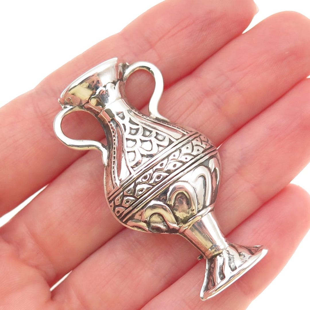 Reo shop  REO CO. 925 Sterling Silver Vintage Ornate Vase Oxidized Pin