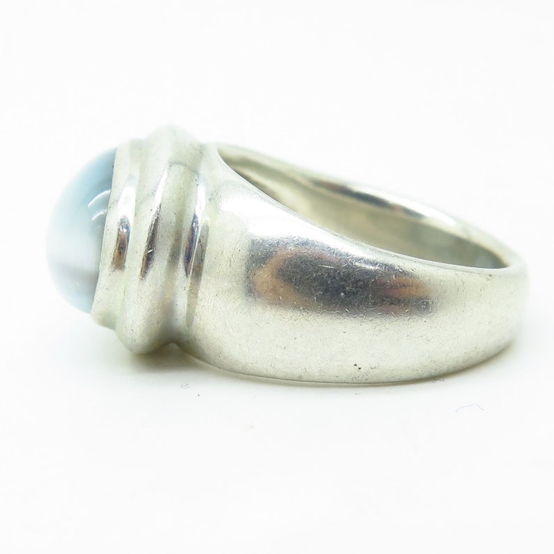 Esposito 925 Sterling Silver Synthetic Moonstone Wide Ring Size 8.5 J