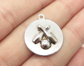 925 Sterling Silver Vintage Good Luck in Bowling Charm Pendant