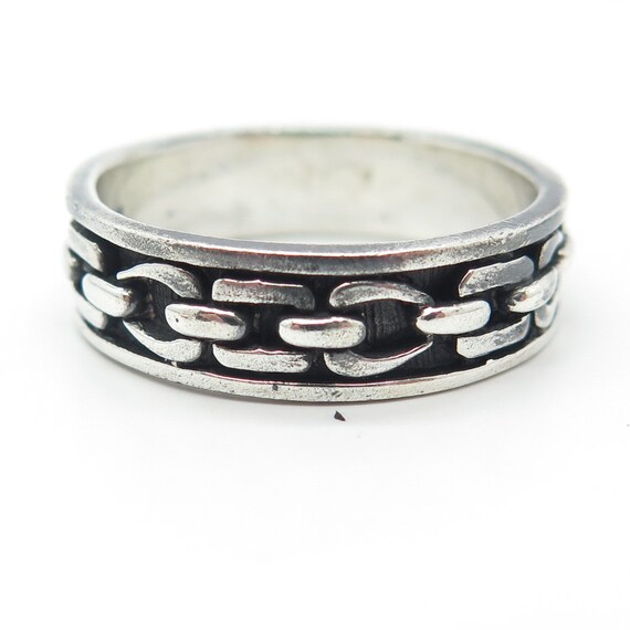 925 Sterling Silver Vintage Chain Band Ring Size … - image 4