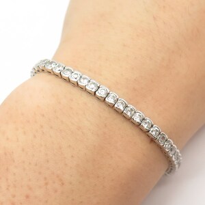 925 Sterling Silver Vintage C Z Round Tennis Link Bracelet 7"