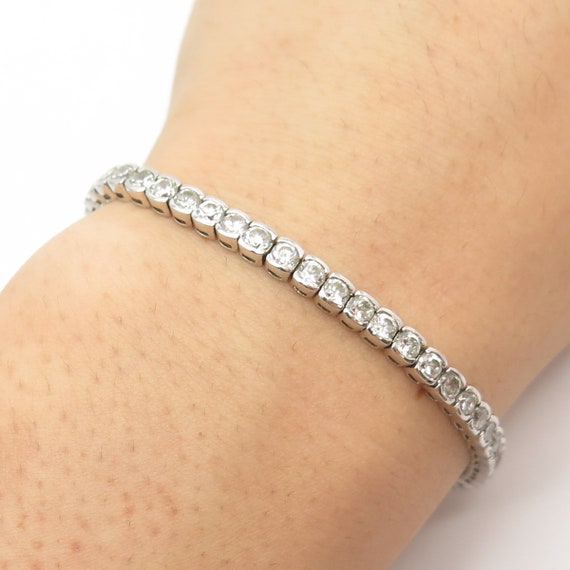 925 Sterling Silver Vintage C Z Round Tennis Link Bracelet 7