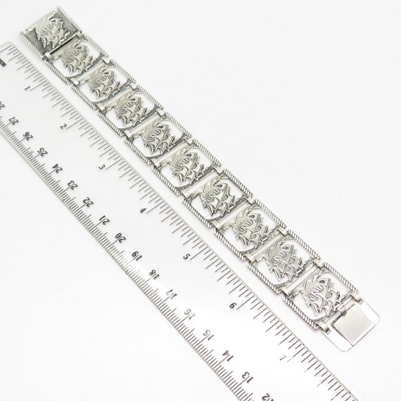 925 Sterling Silver Vintage Sail Ship Panel Link Bracelet