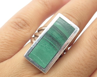 925 Sterling Silver Old Pawn Southwestern Malachite Statement Ring Size 6.25