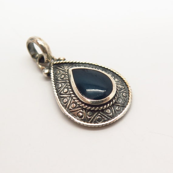 925 Sterling Silver Blue Glass Ornate Drop Pendant - image 3