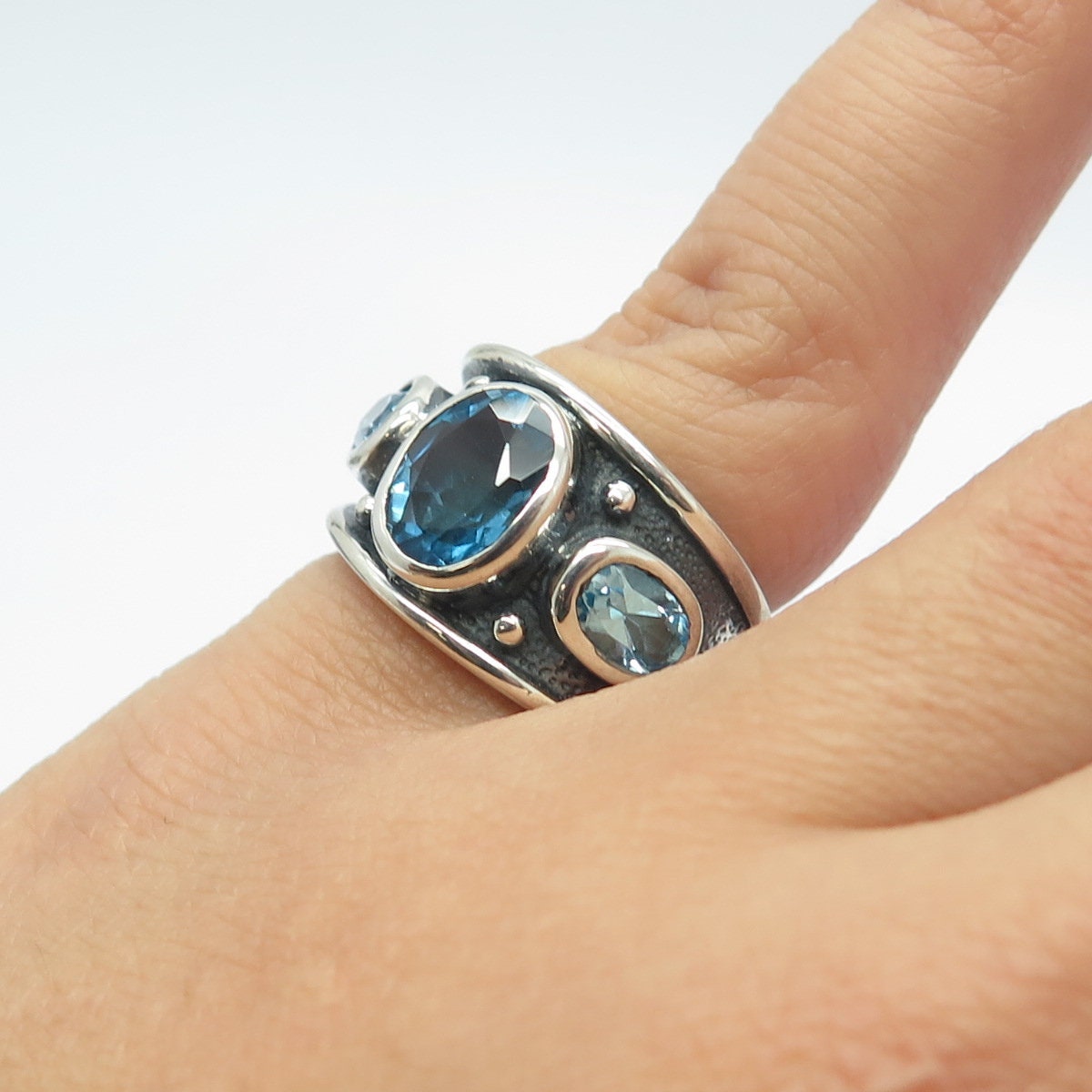 CLYDE DUNEIER CID 925 Sterling Silver Vintage Real Blue Topaz Ring