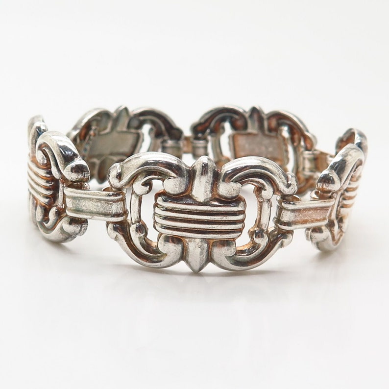 925 Sterling Silver Fancy Wide Link Bracelet 7