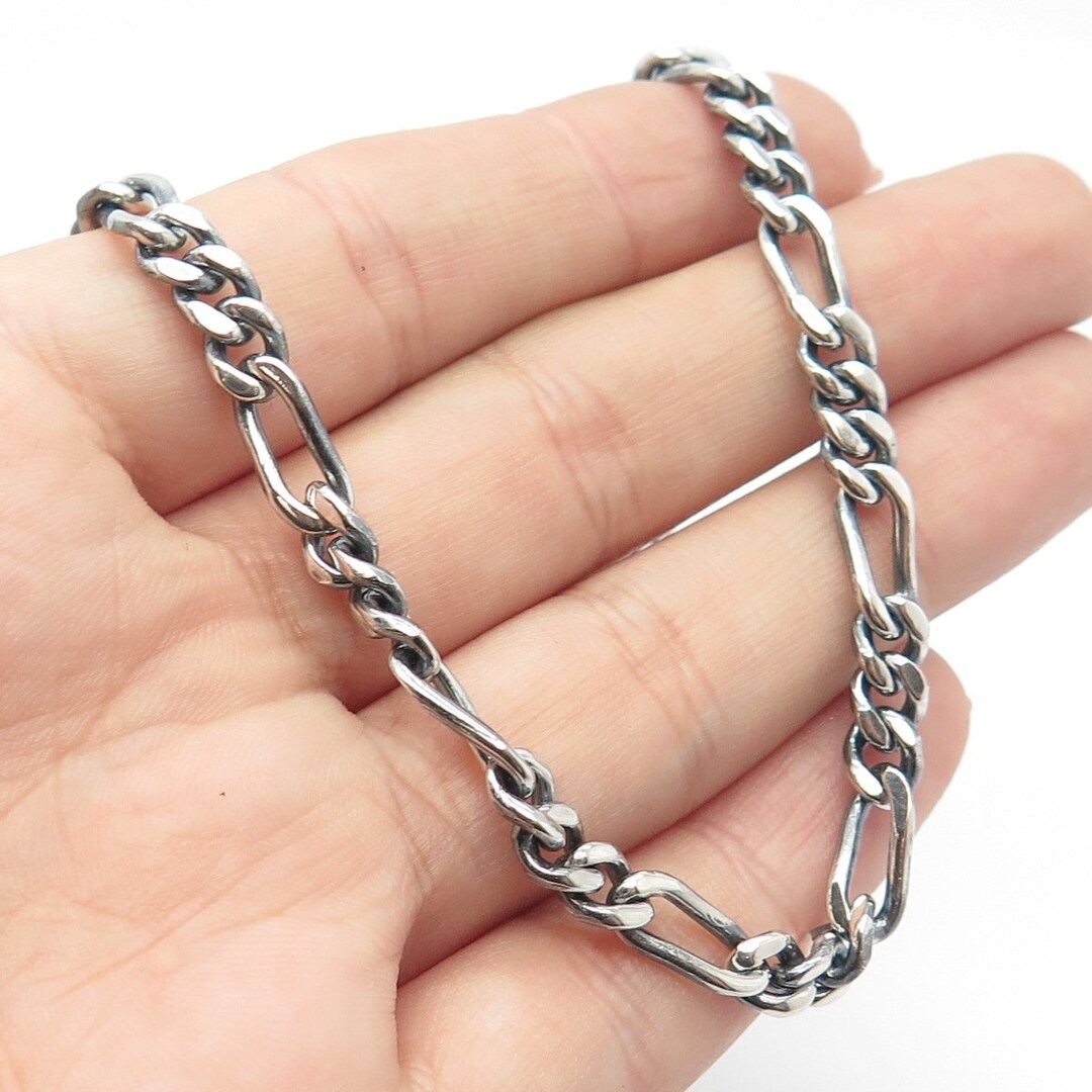 925 Sterling Silver Vintage Mexico Figaro Chain Necklace 26 - Etsy 925 Sterling Silver Vintage Mexico Figaro Chain Necklace 26 - Etsy