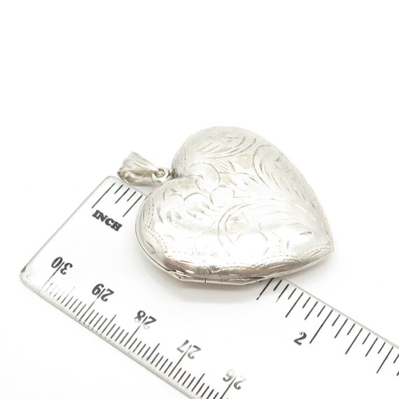 925 Sterling Silver Vintage Etched Heart Locket P… - image 4