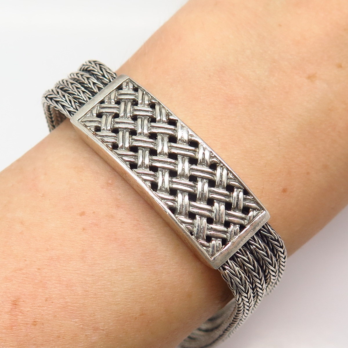 925 Sterling Silver Woven Bar Design 4-strand Wheat Link