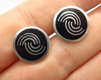 925 Sterling Silver Vintage Mexico Enamel Round Cufflinks