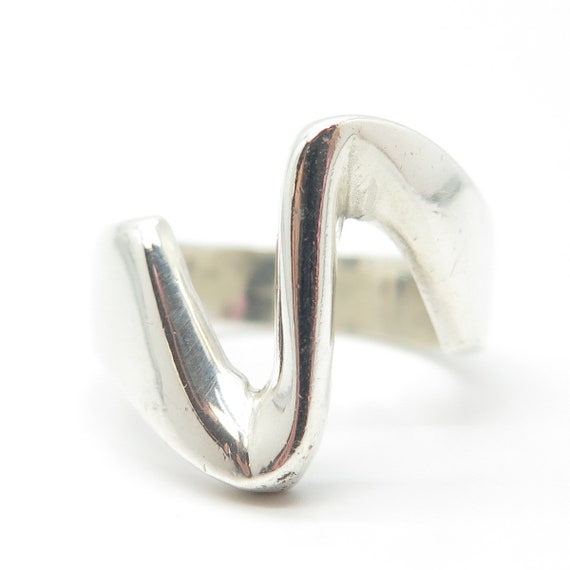 925 Sterling Silver Vintage Zig-Zag Modernist Rin… - image 3