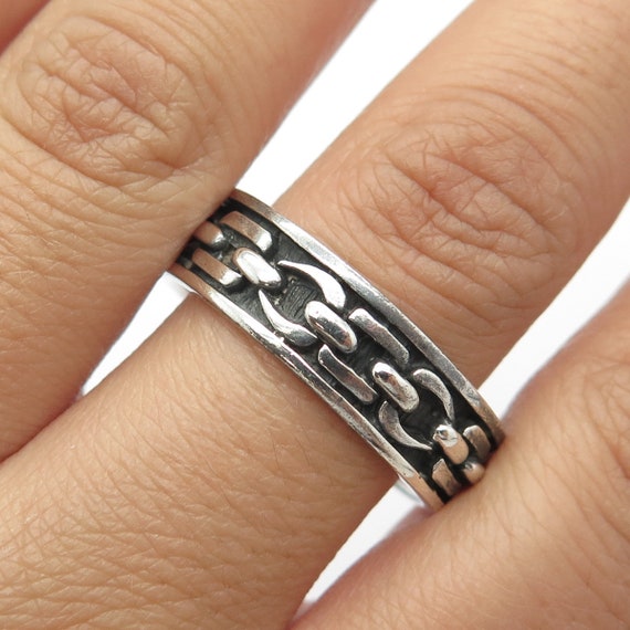 925 Sterling Silver Vintage Chain Band Ring Size … - image 1