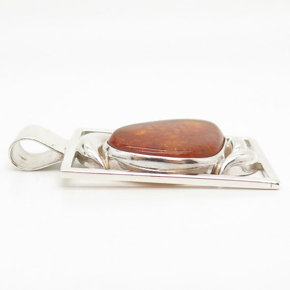 925 Sterling Silver Vintage Real Amber Square Pen… - image 3