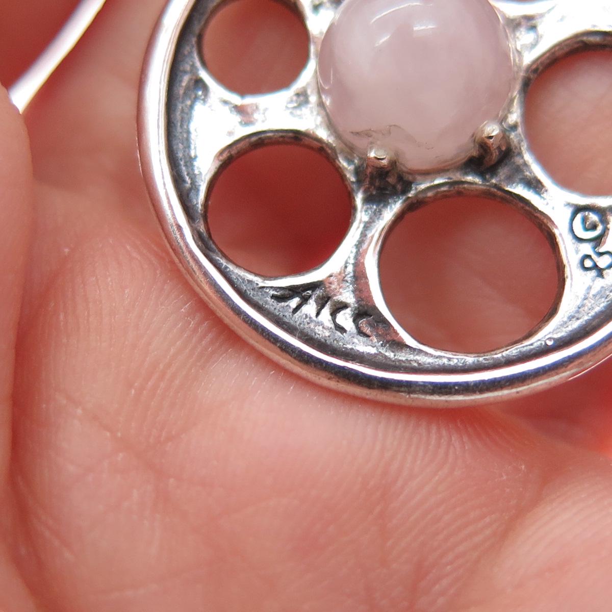 AICC 925 Sterling Silver Vintage Real Rose Quartz Modernist Disc