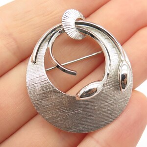 925 Sterling Silver Vintage Textured Modernist Pin Brooch