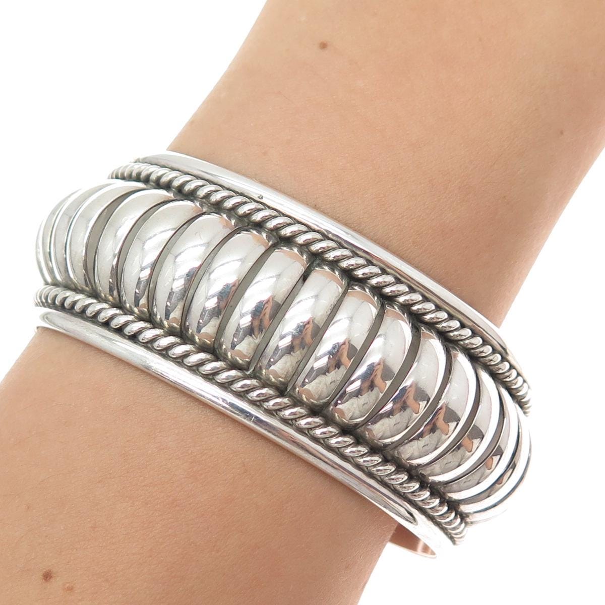 PRICILLA APACHE Old Pawn 925 Sterling Silver Vintage Adjustable Bracelet 6.25"