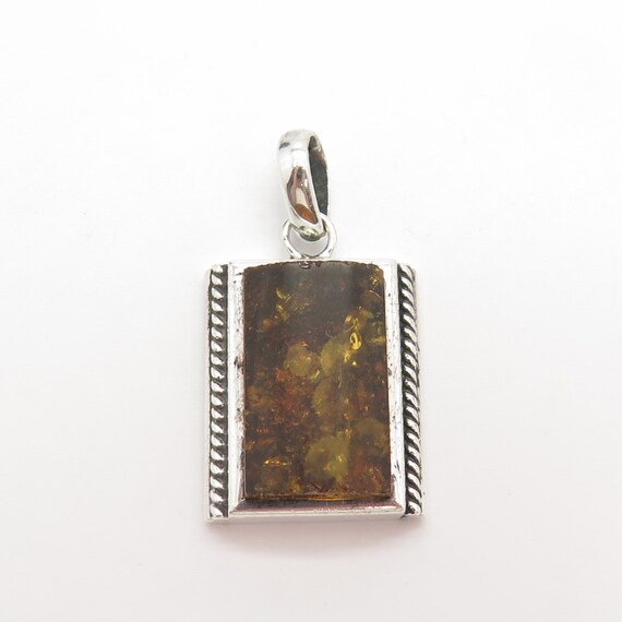 925 Sterling Silver Vintage Real Amber Pendant - image 4