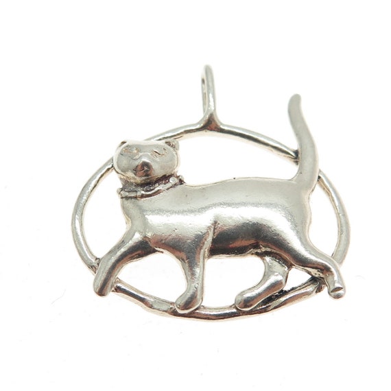 925 Sterling Silver Vintage Cat / Kitty Pendant - image 4