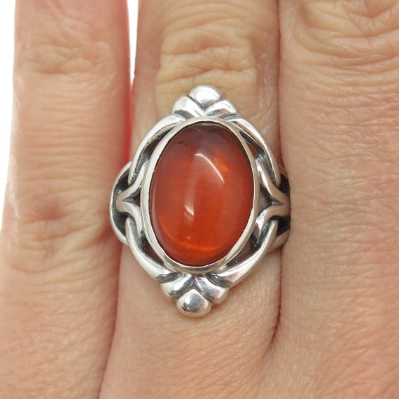925 Sterling Silver Vintage Real Amber Knot Ring … - image 1