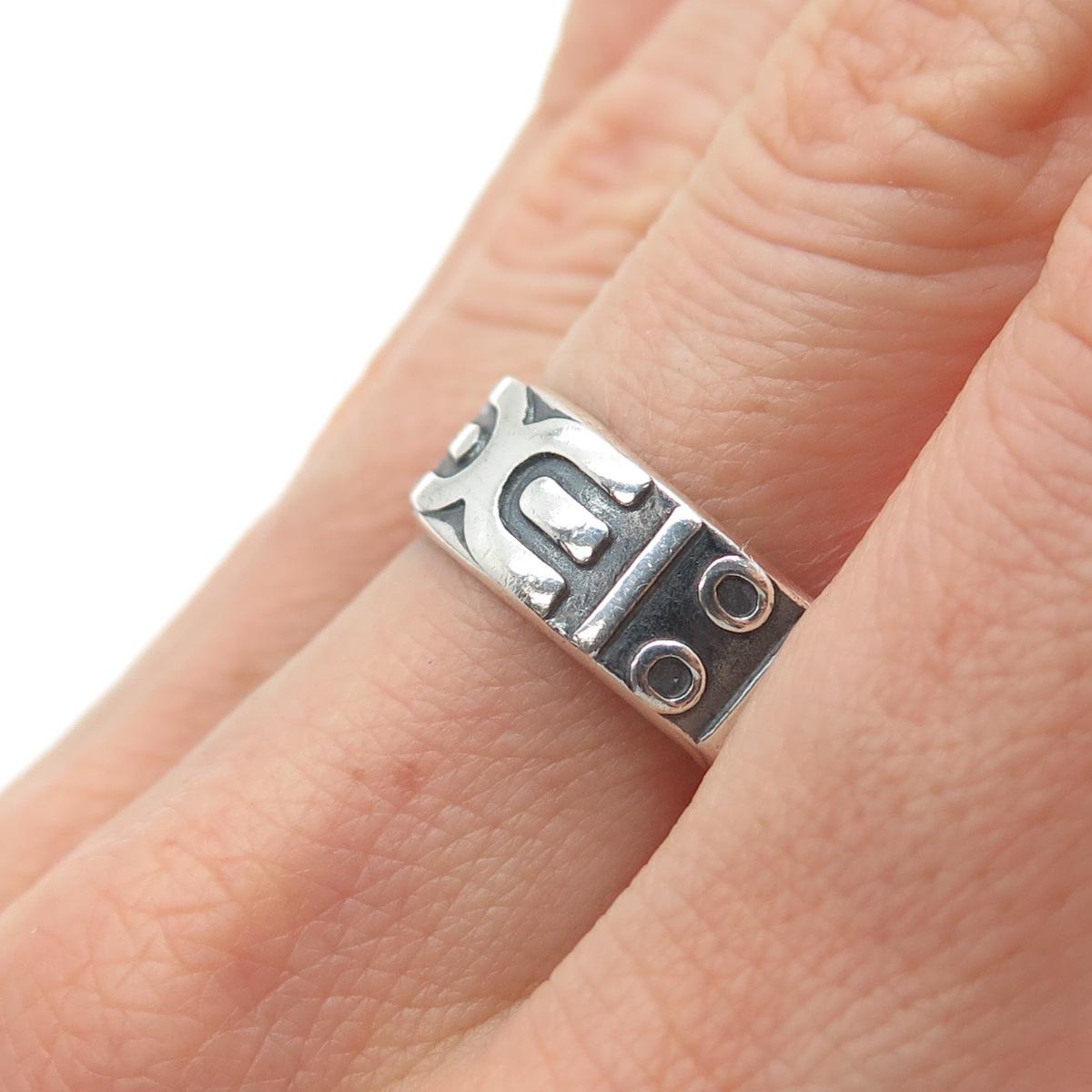 925 Sterling Silver Vintage Mexico Tribal Symbol Oxidized Band