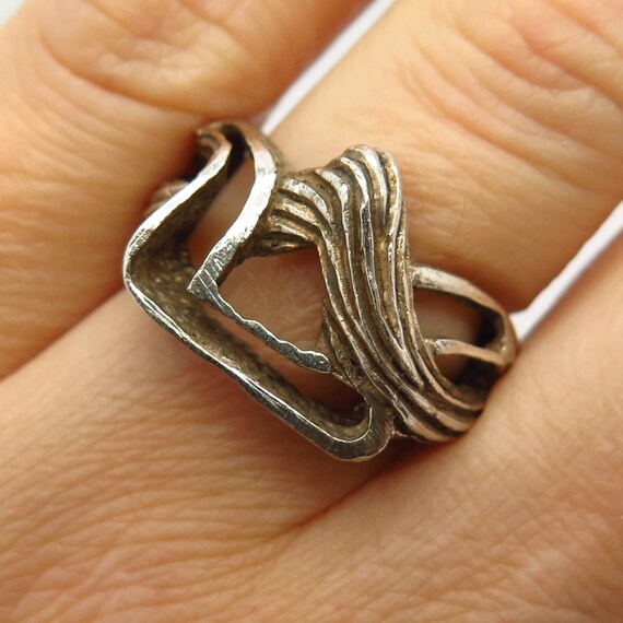 925 Sterling Silver Vintage Modernist Design Ring Size 6 3/4