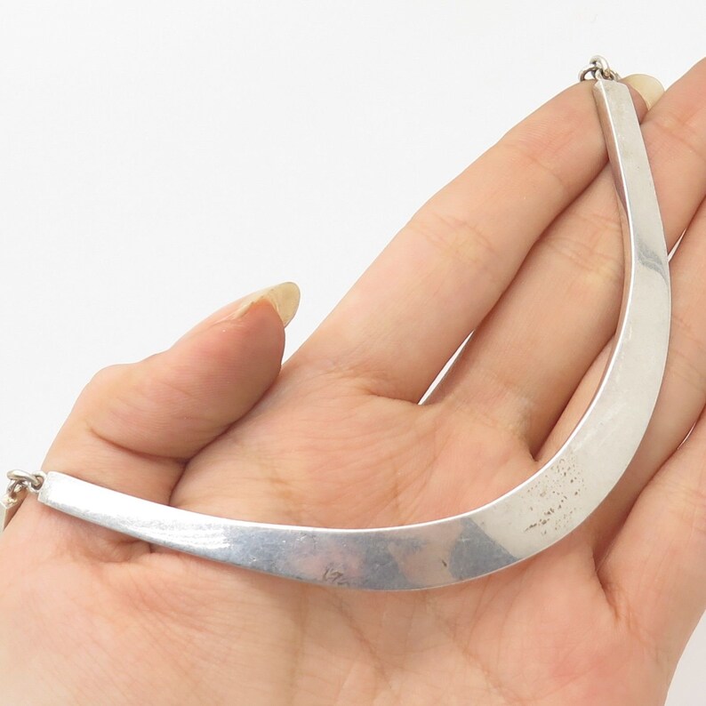Signed Vtg 925 Sterling Silver Wide Necklace 14