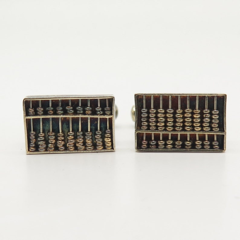 925 Sterling Silver Vintage Hong Kong Abacus Design Cufflinks