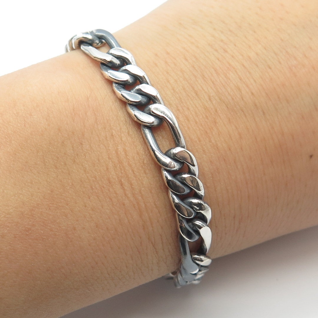 925 Sterling Silver Vintage Mexico Figaro Link Bracelet 7.25 925 Sterling Silver Vintage Mexico Figaro Link Bracelet 7.25