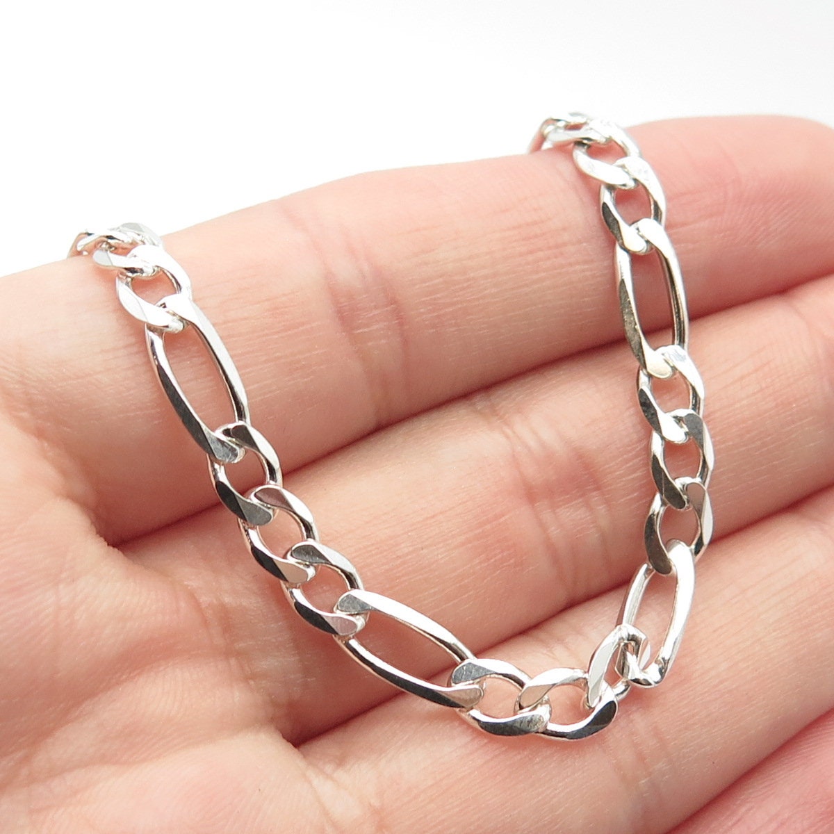 925 Sterling Silver Italy Figaro Chain Necklace 22
