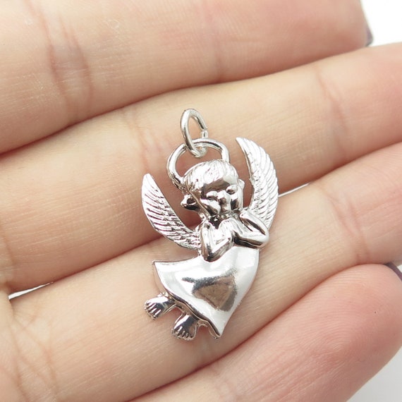 Three Dimensional Angel Wings Charm Antiqued Sterling Silver Three Dimensional Angel Wings Charm Antiqued Sterling Silver
