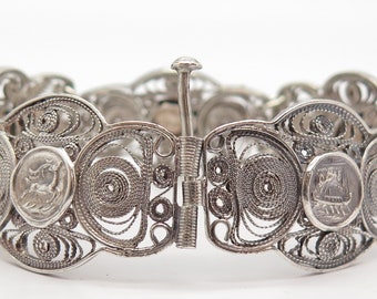 ヴィンテージブレス 925 Sterling Silver Vintage Filigree Panel Link Bracelet 6 3
