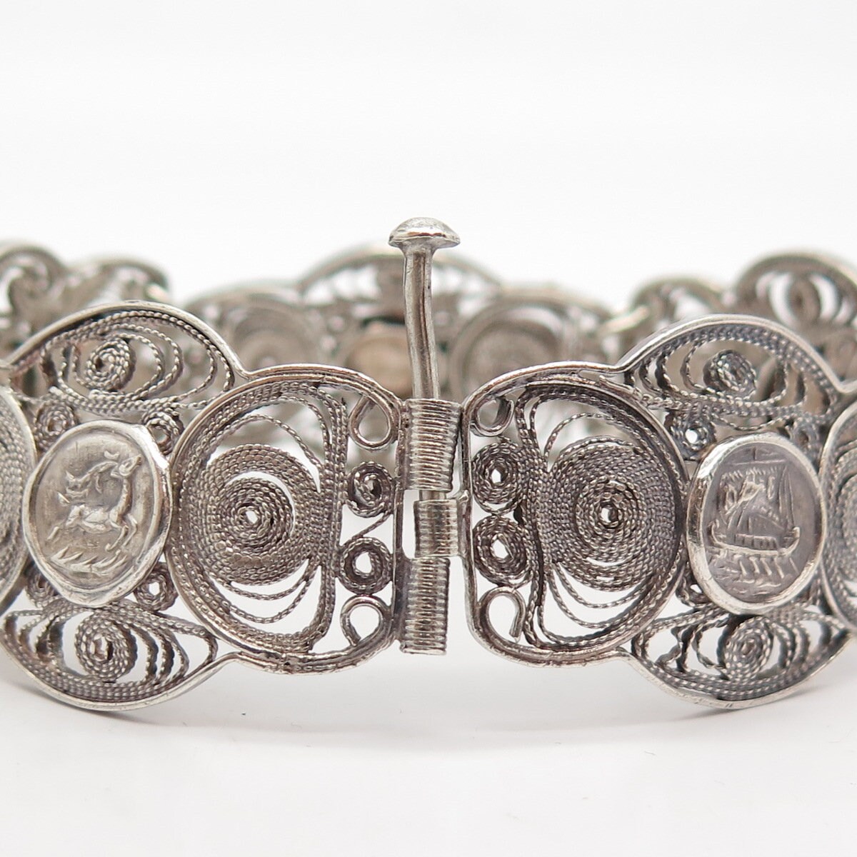 925 Sterling Silver Vintage Filigree Panel Link Bracelet 6 3