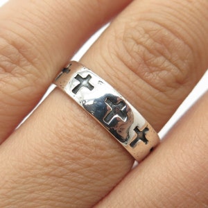 925 Sterling Silver Vintage Cross Band Ring Size 7.25 - Etsy