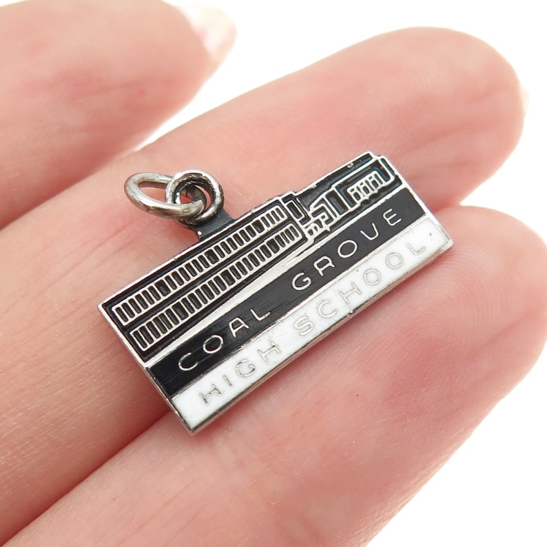 KINNEY 925 Sterling Silver Vintage Enamel coal Grove High School