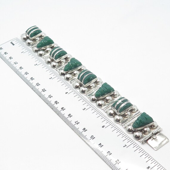 925 Sterling Silver Vintage Mexico Green Onyx Tribal Face Link