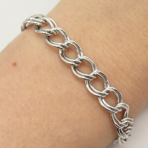 925 Sterling Silver Vintage Double Cable Link Bracelet 7&quot;