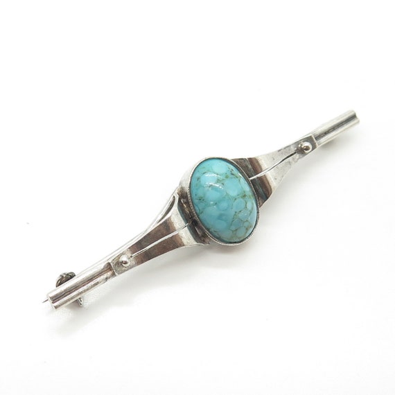 830 Silver Antique Art Deco Real Turquoise Gemsto… - image 4