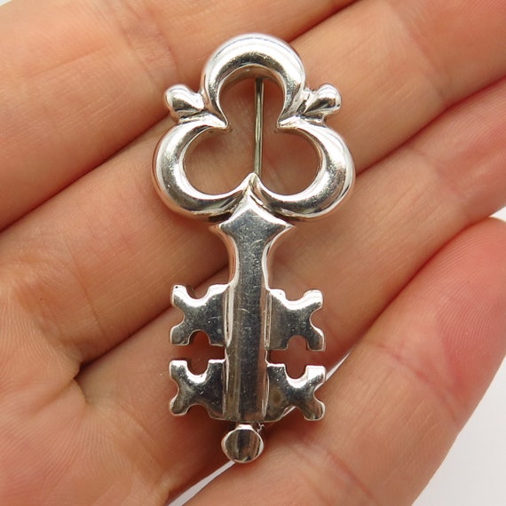 925 Sterling Silver Vintage Zina Key Design Pin B… - image 1