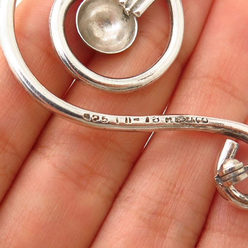 925 Sterling Silver Vintage Mexico Modernist Treble Clef Design Pin Brooch