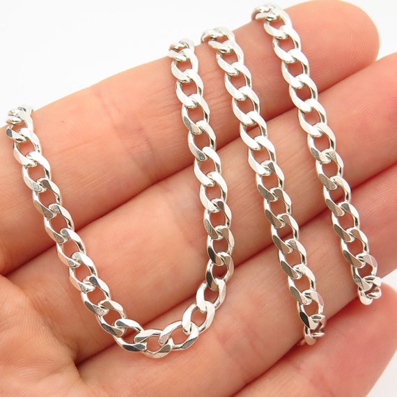 925 Sterling Silver Italy Cuban Chain Necklace 22" - image 1
