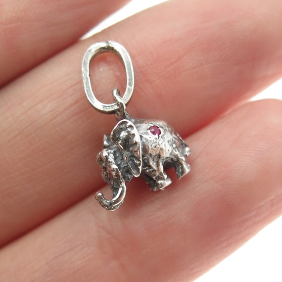 925 Sterling Silver Vintage Real Ruby Elephant Mi… - image 1