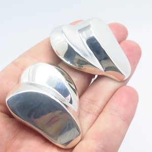 925 Sterling Silver Vintage Modernist Clip On Earrings