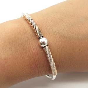 925 Sterling Silver 2-Tone Vintage Ball Adjustable Cuff Bracelet 6-7&quot;