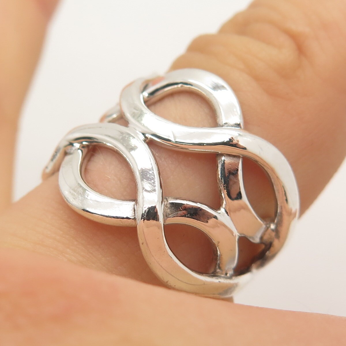 925 Sterling Silver Vintage Mexico Infinity Wide Ring Size