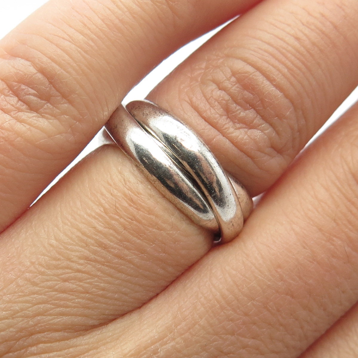 950 Silver Vintage Mexico Triple Interlocked Band Ring Size 6.25